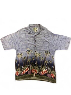 VTG 90s Hana Bay Hawaiian Shirt XL Rayon Scenic Border Print